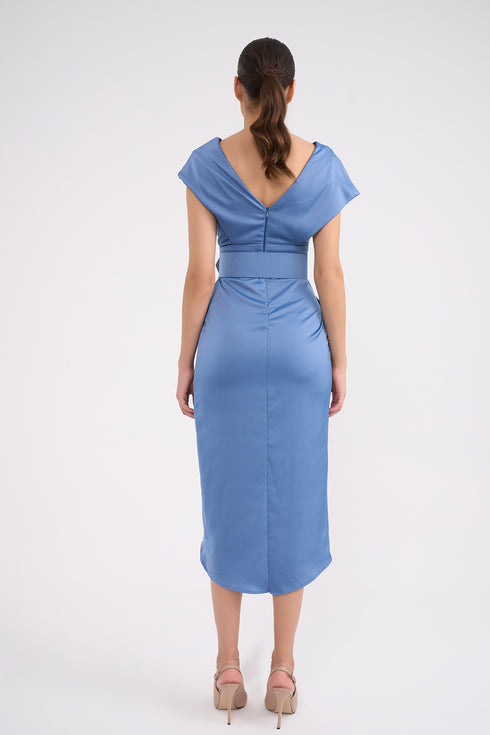 Pleated Thick Waist Belt Detailed Dress